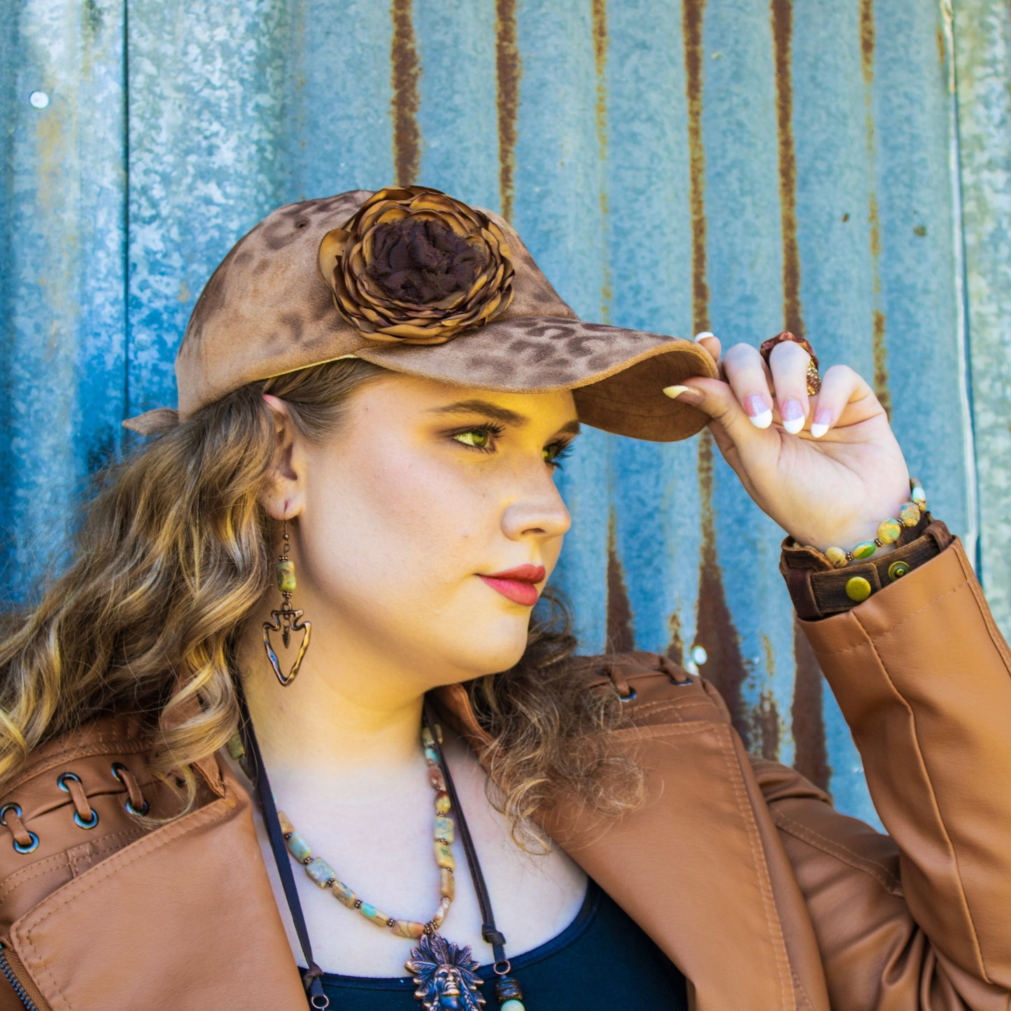 Copper Arrow Earrings w/ Genuine Aqua Terra Beads 225p