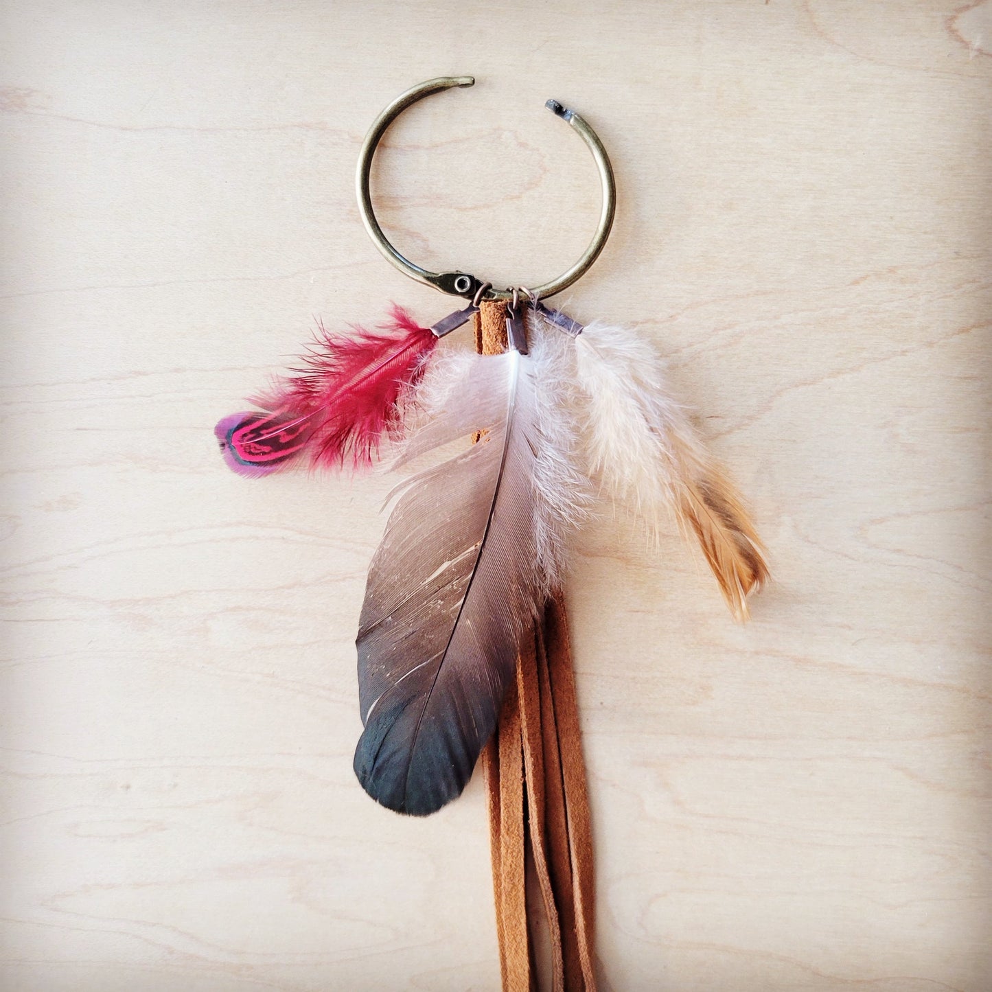 Boho Western Boot Bling Charm with Leather Fringe & Red Feather 500g