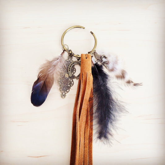 Boho Western Leather Boot Bling Charm Feather & Tree 500k