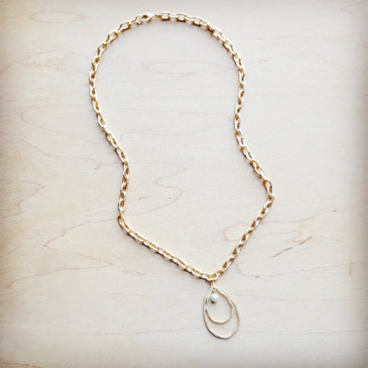 **Matte Gold Necklace w/ Matte Gold Pearl Pendant 259o