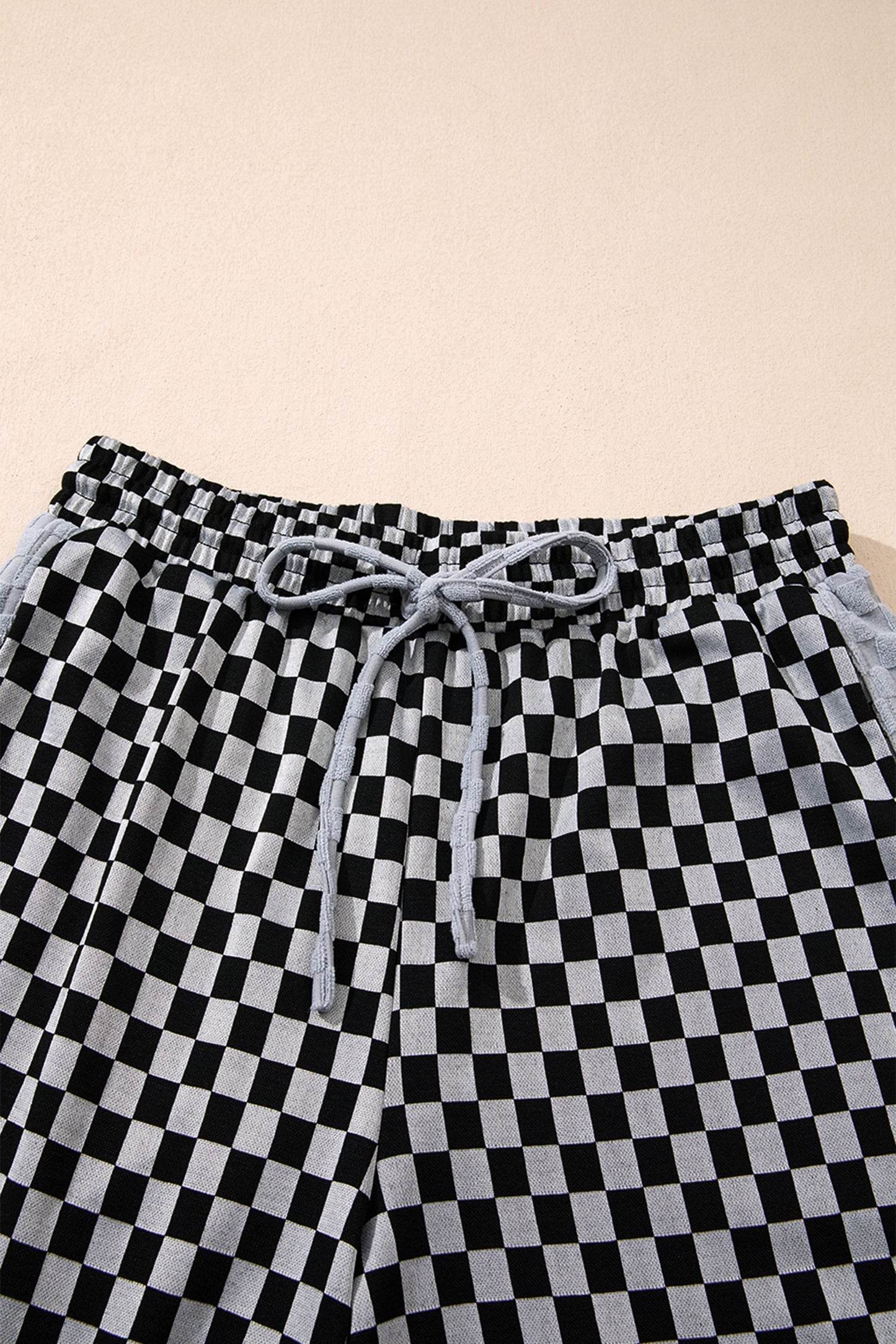 Checker Textured Patchwork Drawstring Waist Pants