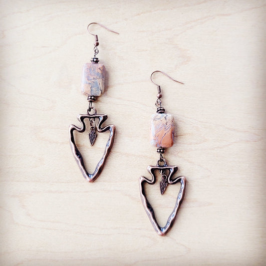 Copper Arrow Earrings w/ Genuine Aqua Terra Beads 225p