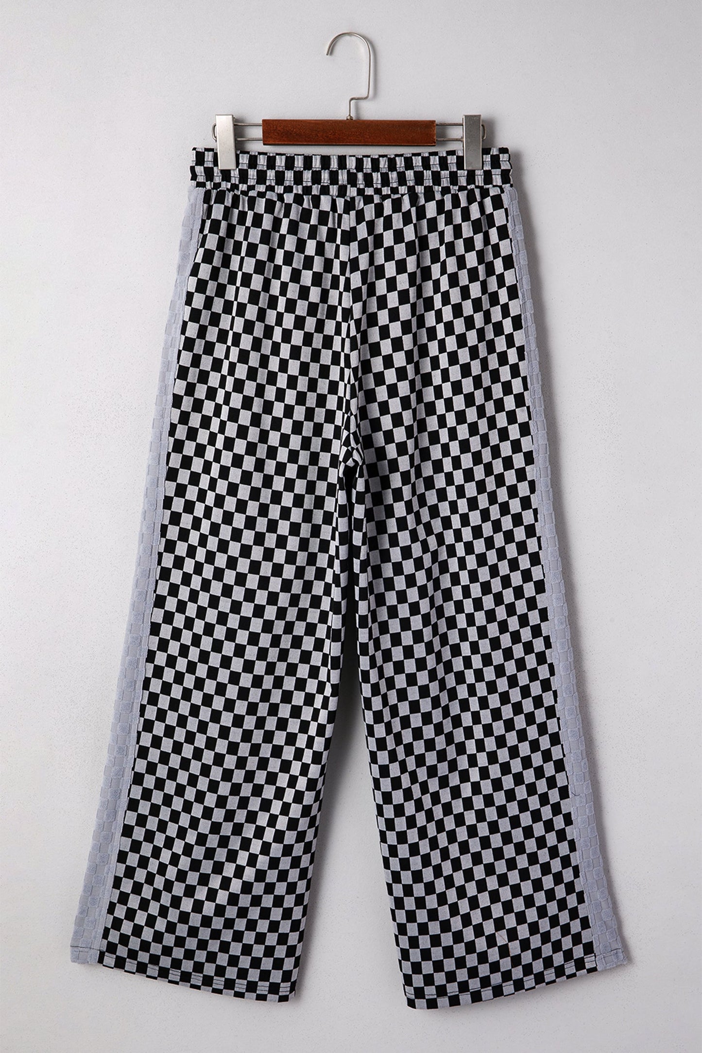 Checker Textured Patchwork Drawstring Waist Pants