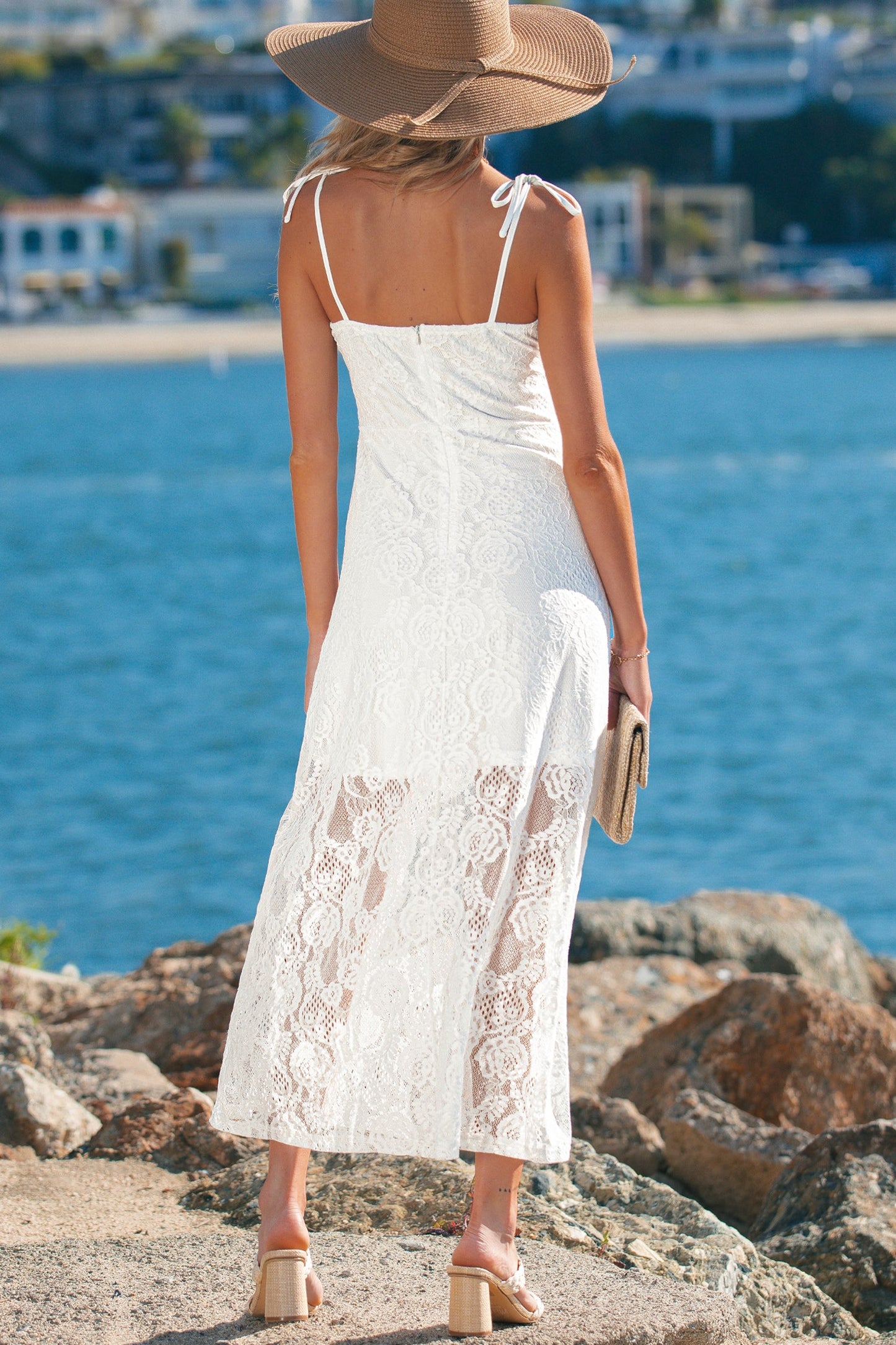 Floral Lace Tie Spaghetti Straps Maxi Dress