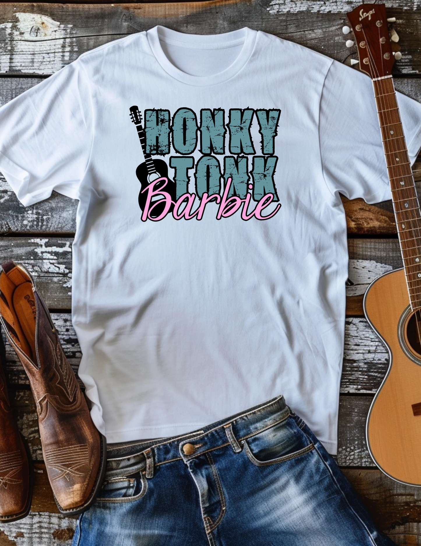 🤠🎸Honky Tonk Barbie Tee Unisex White Bella+Canvas T-Shirt🎸🤠