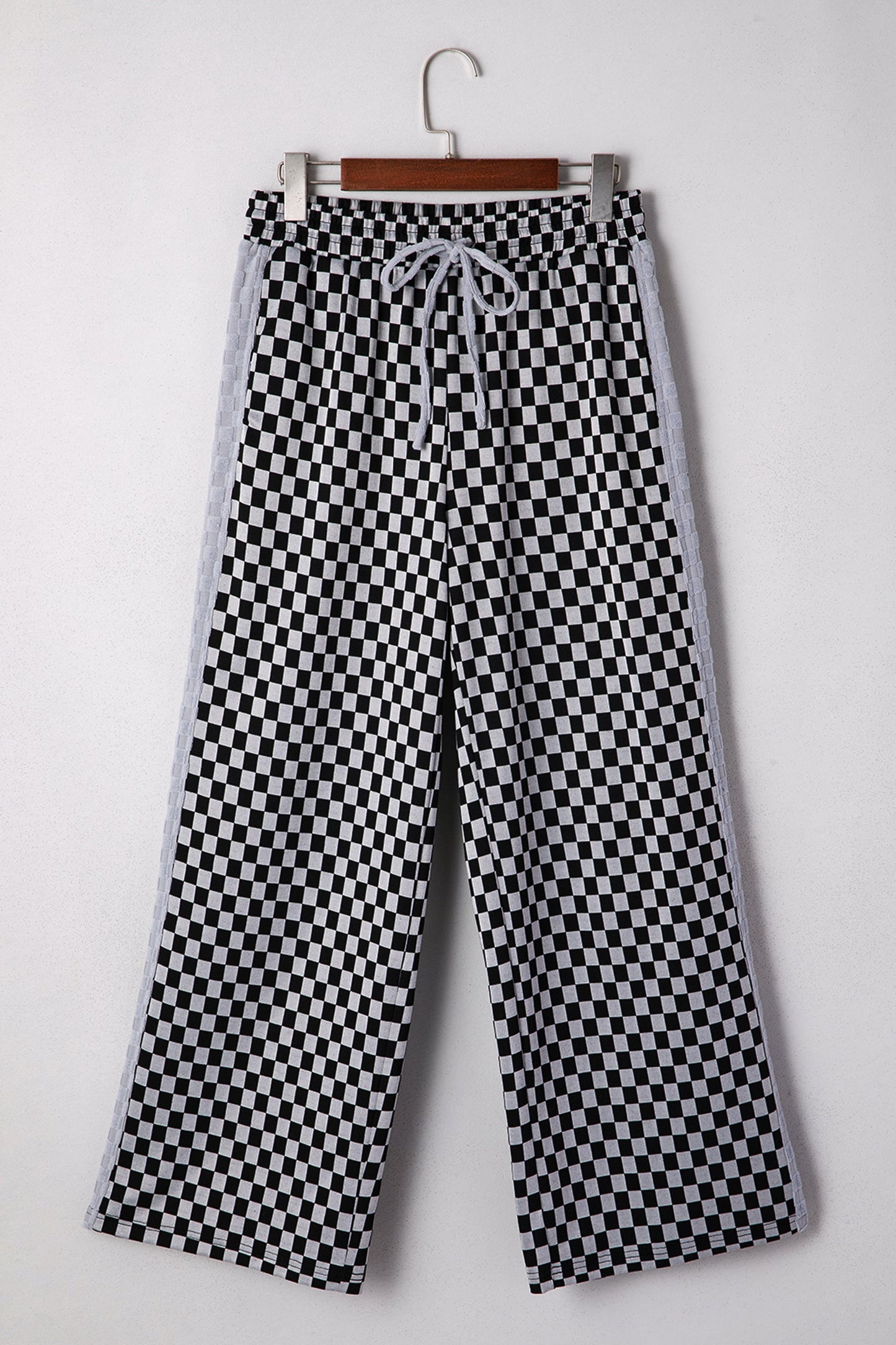 Checker Textured Patchwork Drawstring Waist Pants