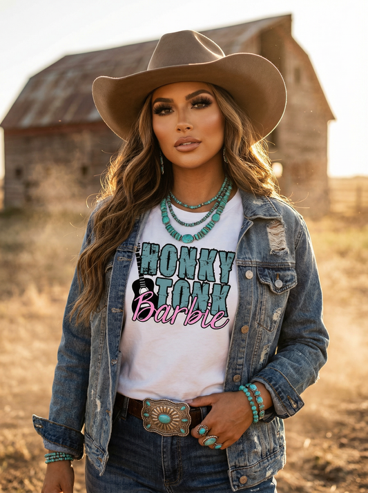 🤠🎸Honky Tonk Barbie Tee Unisex White Bella+Canvas T-Shirt🎸🤠